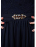 Navy Blue Lace Chiffon Modest Mother Of The Bride Dress 